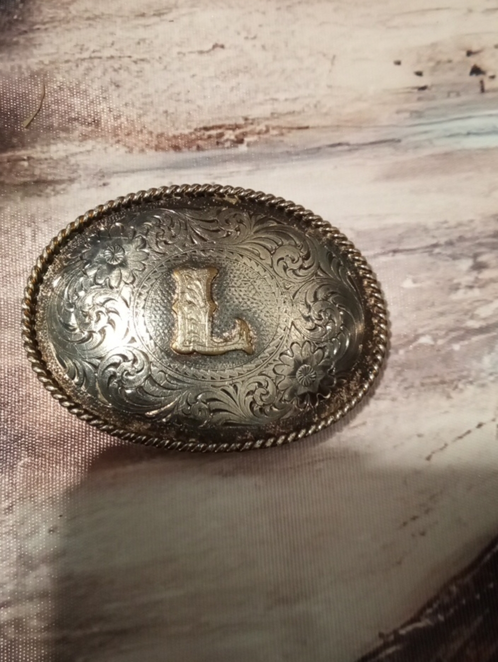 2for$20🧡Monogram 'L' Oval Western Belt Buckle from Montana Silversmith